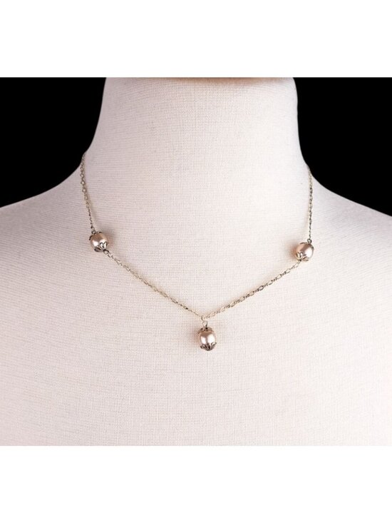 Jewelry - Vintage Sterling Silver Necklace Faux Pearls 16 Inches Elegant Floral Filigree